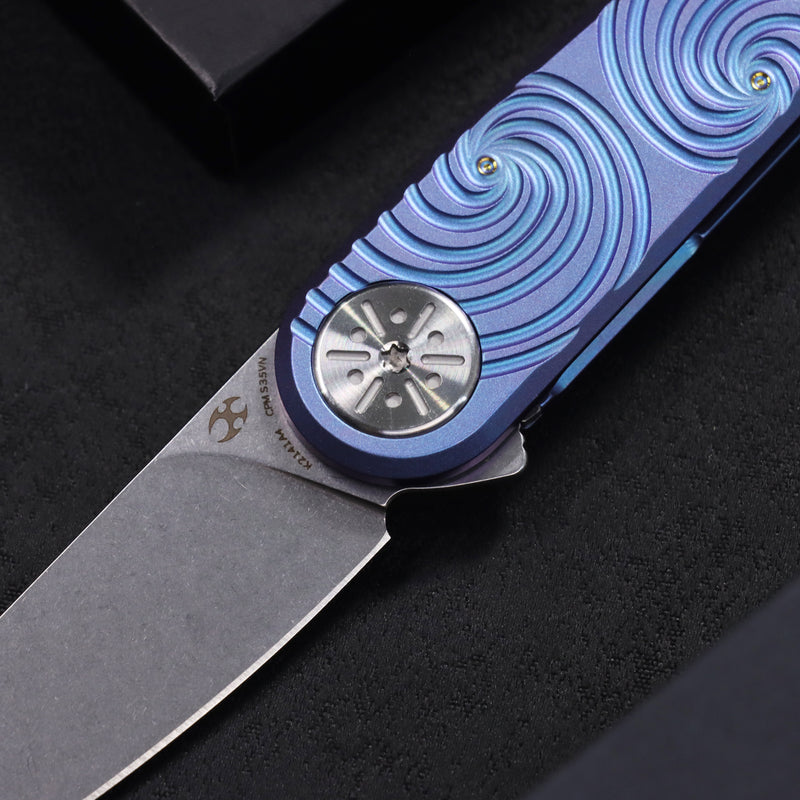 Symétrix | Frame Lock | Blue-Purple Anodized Titanium with Swirl Pattern | 2.85" CPM S35VN | Alain André Design | K2141A4
