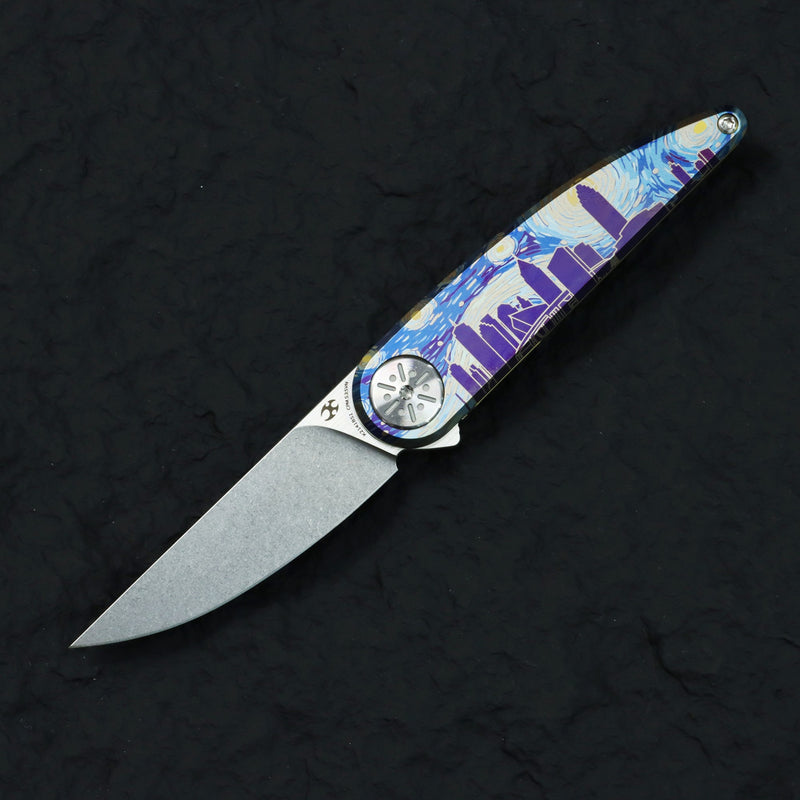 [Preorder Ship by June 15th] Kansept 2026 Blade Show Atlanta Exclusive Symétrix | Limited to 100 pcs | Titanium with Anodized Art with Custom "Starry Night Over Atlanta" Motif |2.8'' Satin S35VN Blade | Alain André Design | K2141BS1