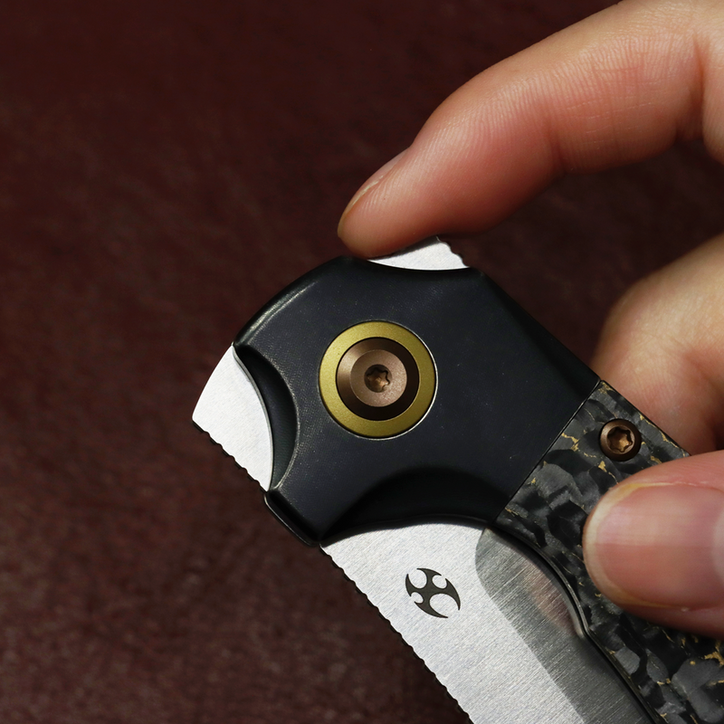 KANSEPT Pluto | Blackwash Titanium & Snake Skin Gold Fatcarbon | 2.5" Satin S90V | Munko Knives Design | K3129A1