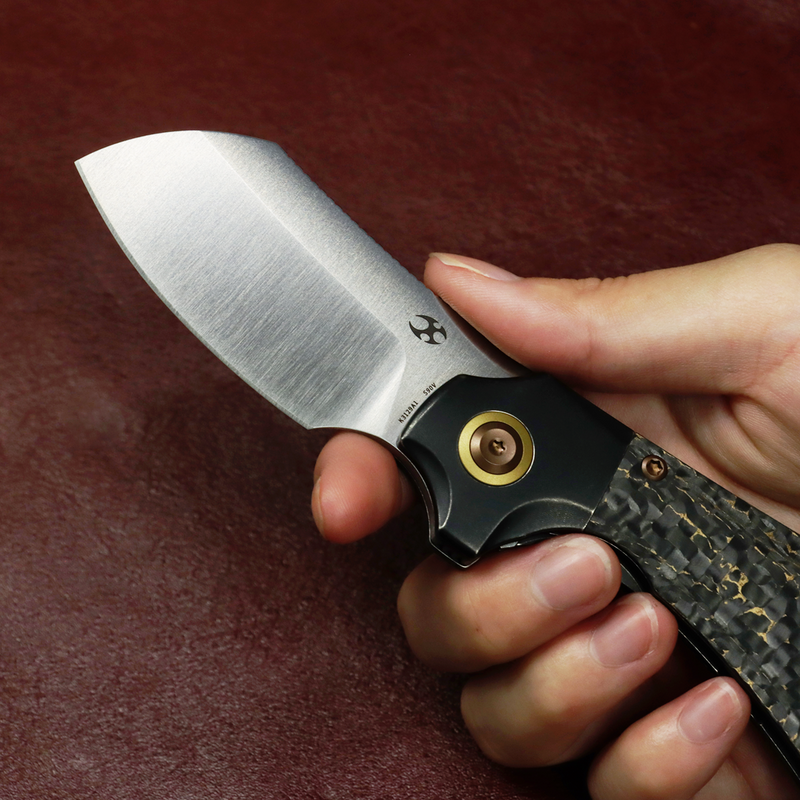 KANSEPT Pluto | Blackwash Titanium & Snake Skin Gold Fatcarbon | 2.5" Satin S90V | Munko Knives Design | K3129A1