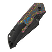 Folded rear close‑up with titanium pocket clip, fine 80S Camo Carbon Fiber texture and upgraded locking system details
