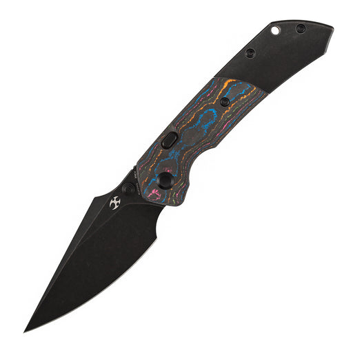 Open front view of KANSEPT Fenrir K1034H1 featuring Greg Schob Harpoon‑style 3.4" Blackwash CPM S35VN blade, enhanced fidget performance