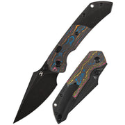 KANSEPT Fenrir K1034H1 flagship folding knife with upgraded Top Liner Lock, 80S Camo Carbon Fiber & Titanium handle, folded front‑back overview with pocket clip, Sparrow Knife Design