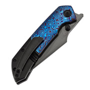 KANSEPT Fenrir K1034A12 folded back, close-up of the overall texture of the Blackwash Titanium handle, simple and elegant clip, collector-grade appearance