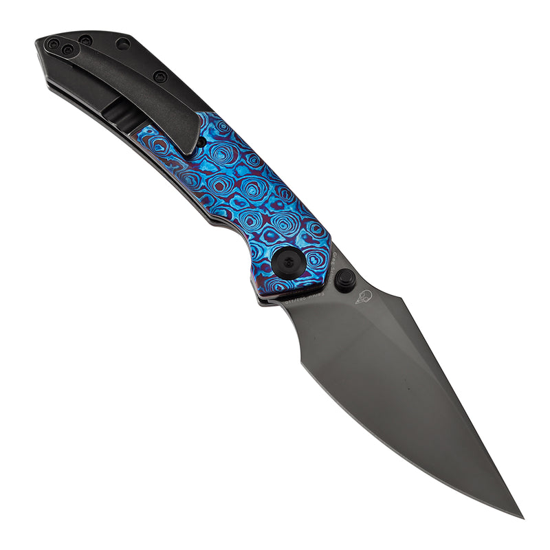 KANSEPT Fenrir K1034A12 open back display, Blackwash Titanium handle paired with Timascus inlay, delicate texture, full collector-grade texture