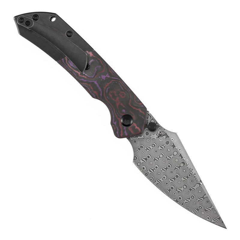 KANSEPT | Fenrir Top Liner Lock | Purple Haze Fatcarbon & Titanium | 3.4" Damascus | Sparrow Knife Design | K1034H3