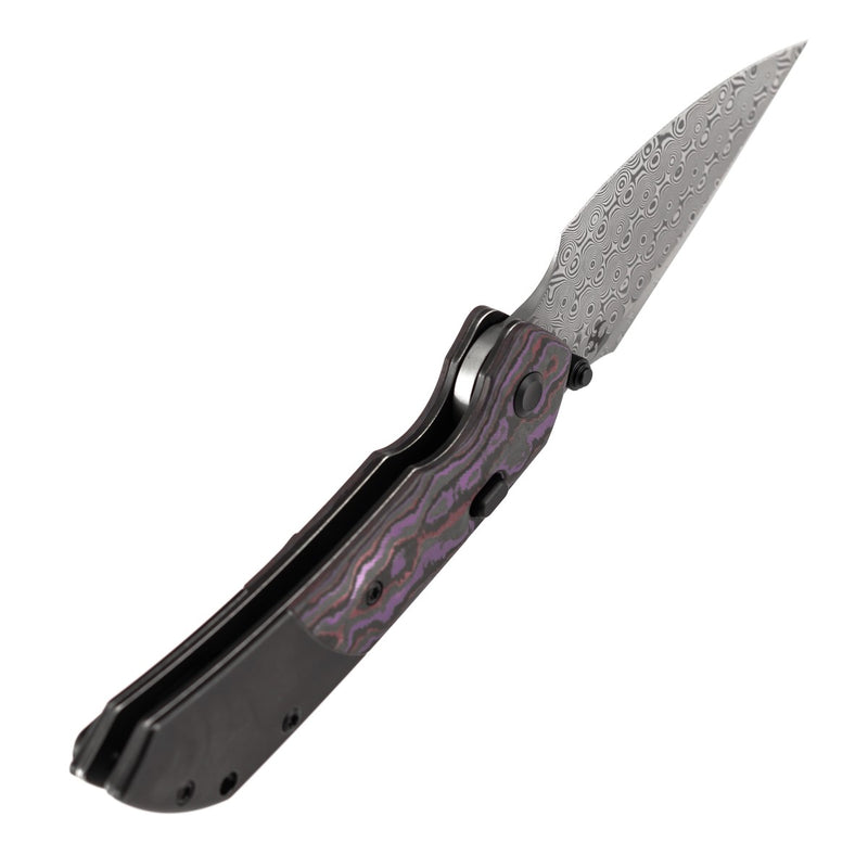 KANSEPT | Fenrir Top Liner Lock | Purple Haze Fatcarbon & Titanium | 3.4" Damascus | Sparrow Knife Design | K1034H3