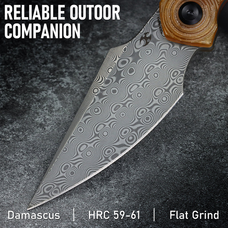 Kansept Fenrir | Fixed Blade | PEI Handle |2.87" Damascus Blade | Sparrow Knife Design | KG3034A1