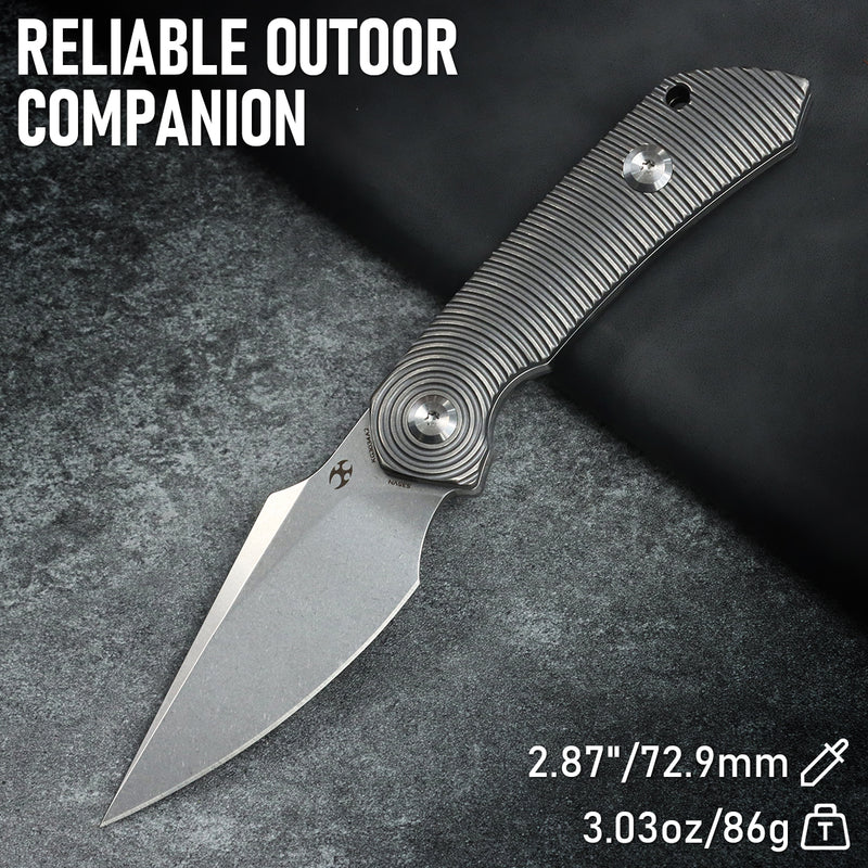 Kansept Fenrir | Fixed Blade | Gray Anodized Titanium Handle |2.87" CPM S35VN Blade | Sparrow Knife Design | KG3034A2