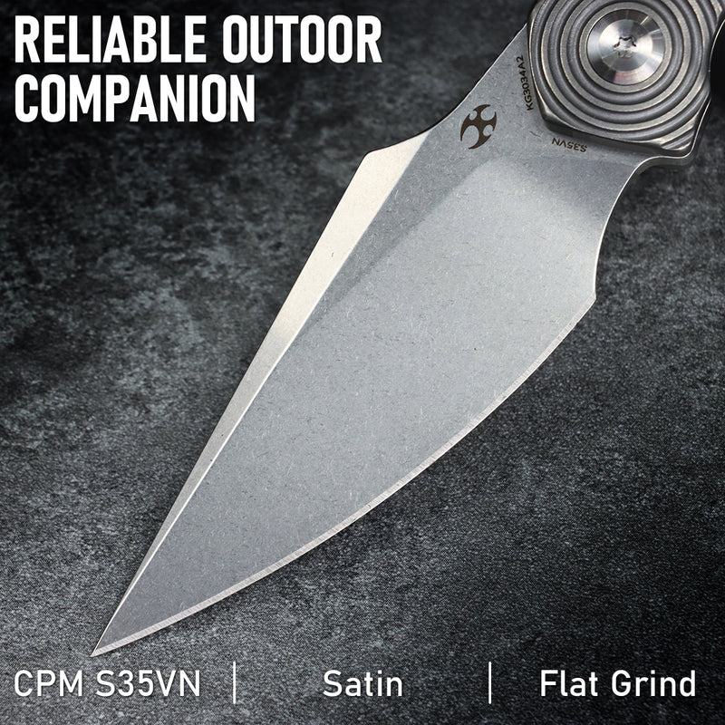 Kansept Fenrir | Fixed Blade | Gray Anodized Titanium Handle |2.87" CPM S35VN Blade | Sparrow Knife Design | KG3034A2