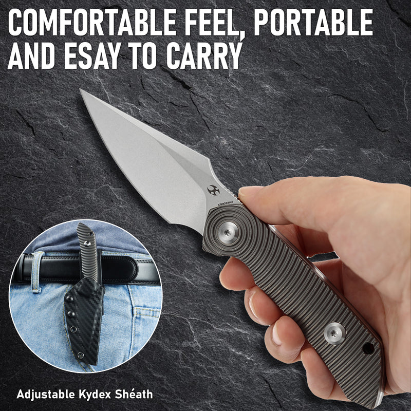 Kansept Fenrir | Fixed Blade | Gray Anodized Titanium Handle |2.87" CPM S35VN Blade | Sparrow Knife Design | KG3034A2