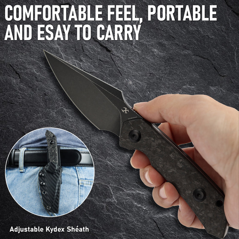 Kansept Fenrir | Exclusive | Fixed Blade | Shred Carbon Fiber Handle |2.87" CPM S35VN Blade | Sparrow Knife Design | KG3034A3