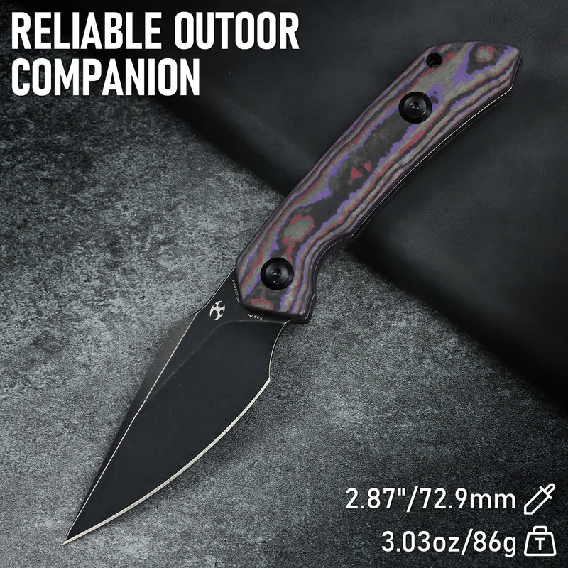 Kansept Fenrir | Exclusive | Fixed Blade | Purple Haze Fatcarbon Handle |2.87" CPM S35VN Blade | Sparrow Knife Design | KG3034A4