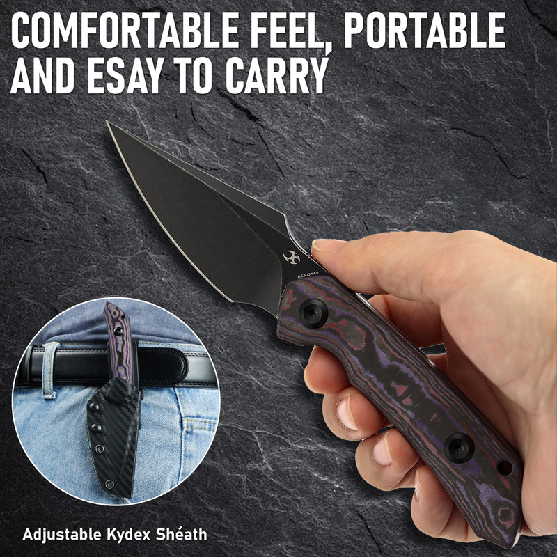Kansept Fenrir | Exclusive | Fixed Blade | Purple Haze Fatcarbon Handle |2.87" CPM S35VN Blade | Sparrow Knife Design | KG3034A4