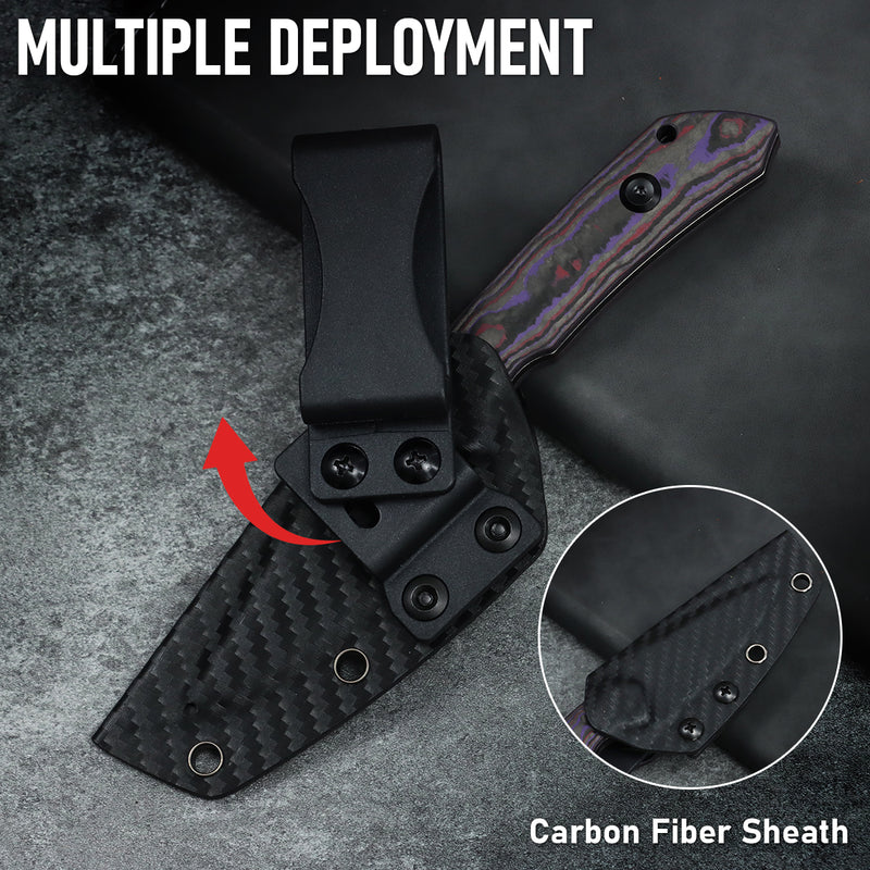 Kansept Fenrir | Exclusive | Fixed Blade | Purple Haze Fatcarbon Handle |2.87" CPM S35VN Blade | Sparrow Knife Design | KG3034A4