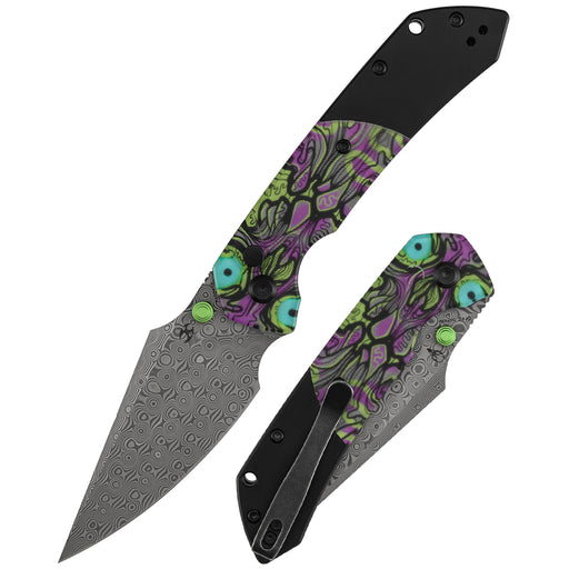 Kansept Fenrir K1034S6 Button Lock Knife, Front and Back Folded Combo, Purple Undead Print PC Handle