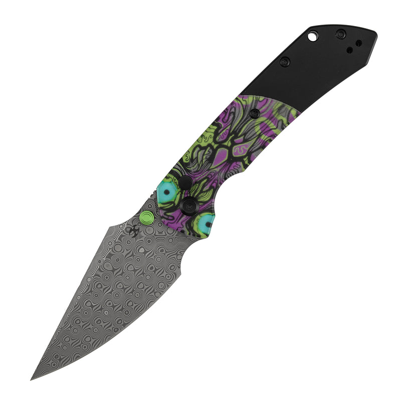 Kansept Fenrir K1034S6 Open Front, Harpoon Damascus Blade, Purple Undead Print Handle