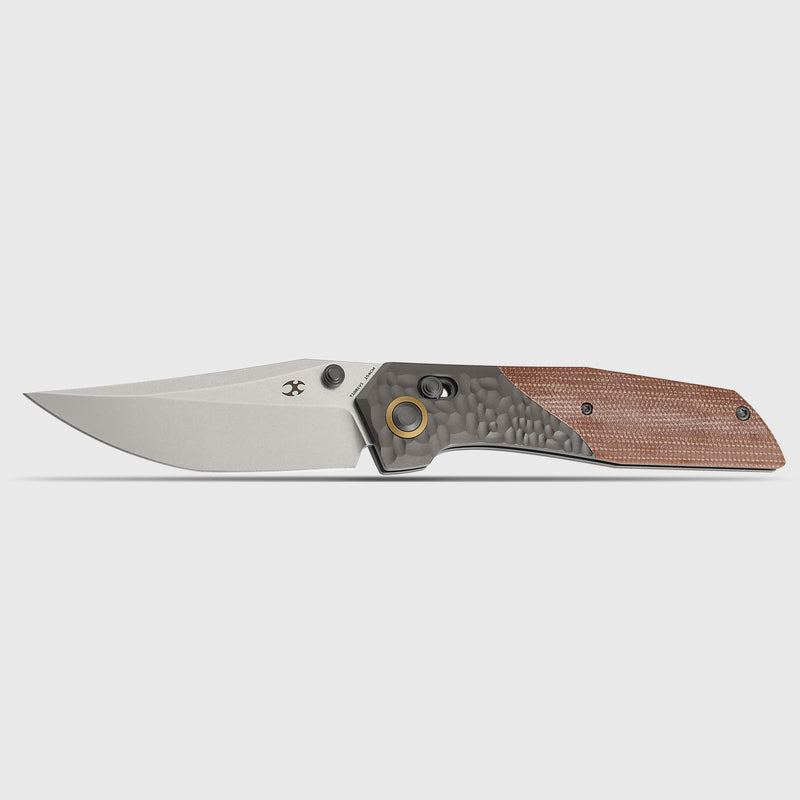 Deadite | Crossbar Lock | Gray Aluminum (Rock Texture) with Brown Micarta Scales | 3.52" 154CM Blade | Tuffknives Design | T1081V1