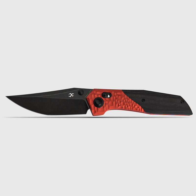 Deadite | Crossbar Lock | Red Aluminum (Rock Texture) with Black Micarta Scales | 3.52" 154CM Blade | Tuffknives Design | T1081V3