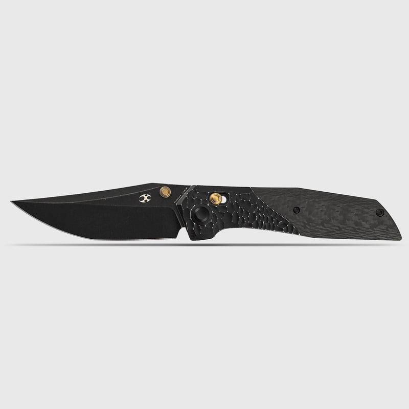 Deadite | Crossbar Lock | Blackwash Aluminum (rock texture) with Twill Carbon Fiber Scales | 3.52" 154CM Blade | Tuffknives Design | T1081V4