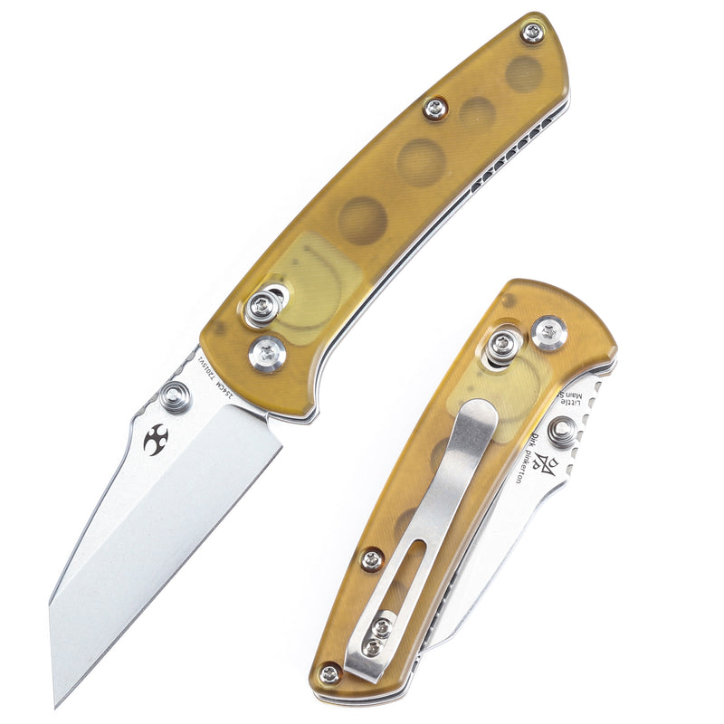 KANSEPT Little Main Street Cross Bar Lock Yellow PEI Handle (2.26'' Stonewashed 154CM Blade) Dirk Pinkerton Design T2015V1