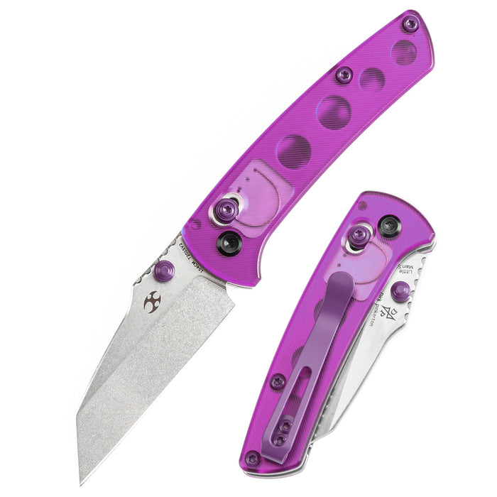 KANSEPT Little Main Street Cross Bar Lock Purple Acrylic Handle (2.26'' Stonewashed 154CM Blade) Dirk Pinkerton Design T2015V2