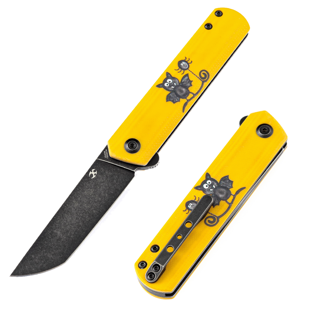 KANSEPT Foosa Non Locking Slip Joint Yellow G10 Handle with Bat