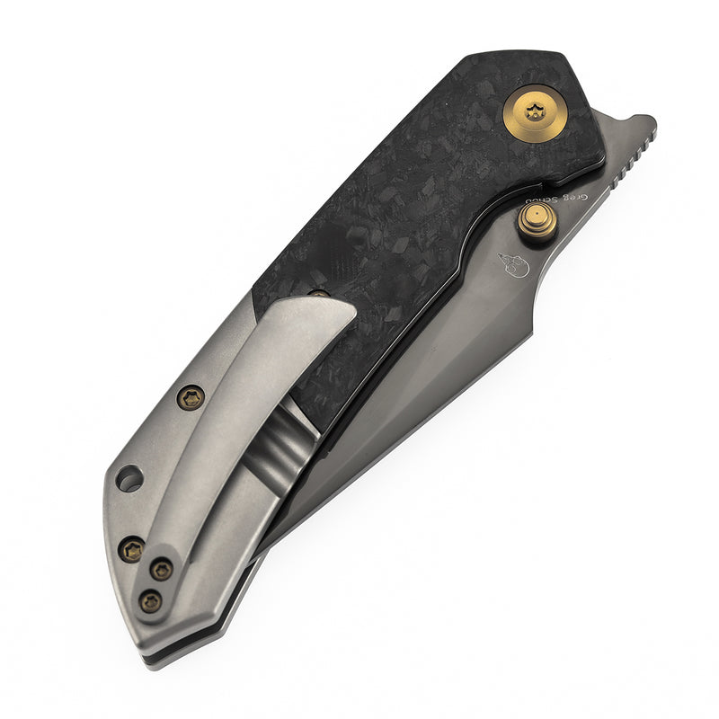 [USA Only]KANSEPT Exclusive Fenrir | Thumb Stub | Plain Titanium&Shred Carbon Fiber | 3.48" Mirror DLC CPM S35VN Blade | Sparrow Knife Design | K1034A13