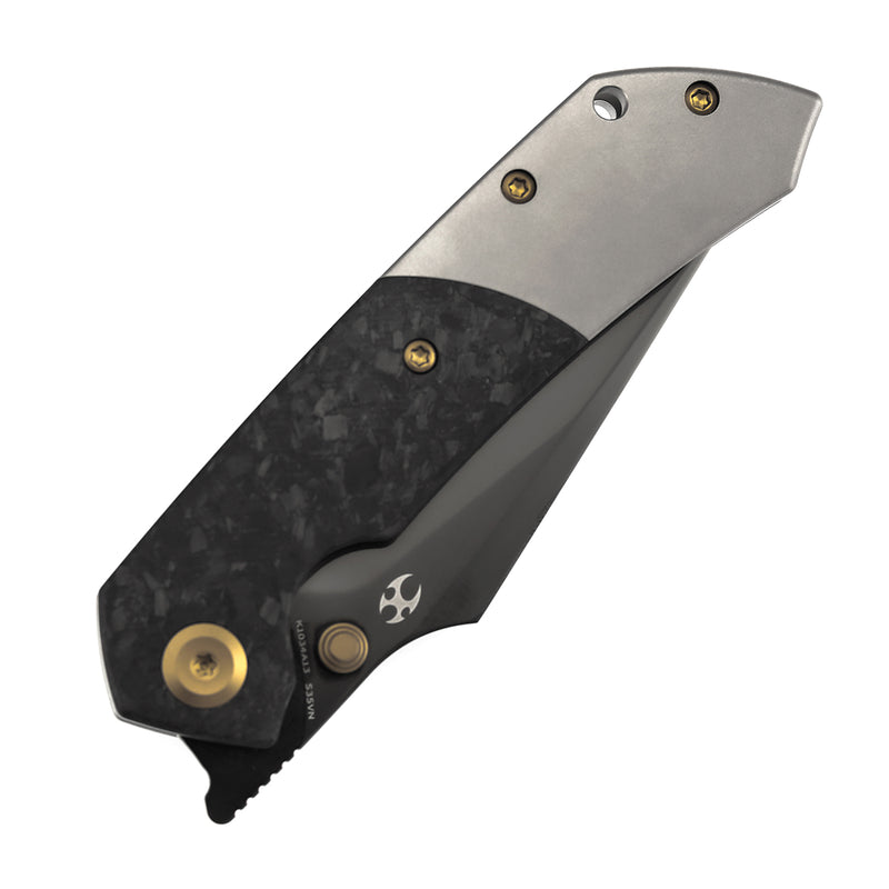[USA Only]KANSEPT Exclusive Fenrir | Thumb Stub | Plain Titanium&Shred Carbon Fiber | 3.48" Mirror DLC CPM S35VN Blade | Sparrow Knife Design | K1034A13