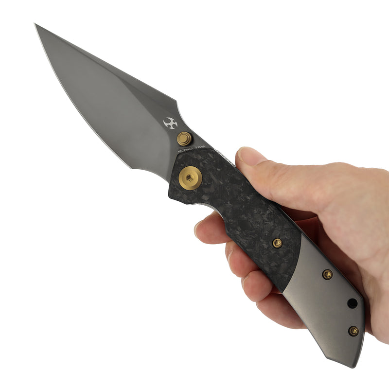 [USA Only]KANSEPT Exclusive Fenrir | Thumb Stub | Plain Titanium&Shred Carbon Fiber | 3.48" Mirror DLC CPM S35VN Blade | Sparrow Knife Design | K1034A13
