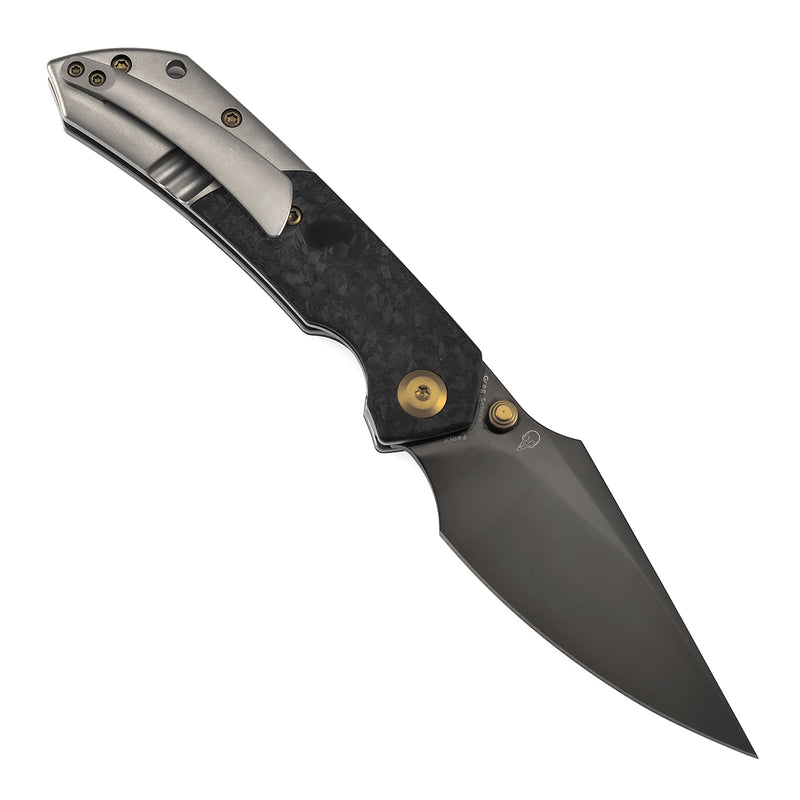 [USA Only]KANSEPT Exclusive Fenrir | Thumb Stub | Plain Titanium&Shred Carbon Fiber | 3.48" Mirror DLC CPM S35VN Blade | Sparrow Knife Design | K1034A13