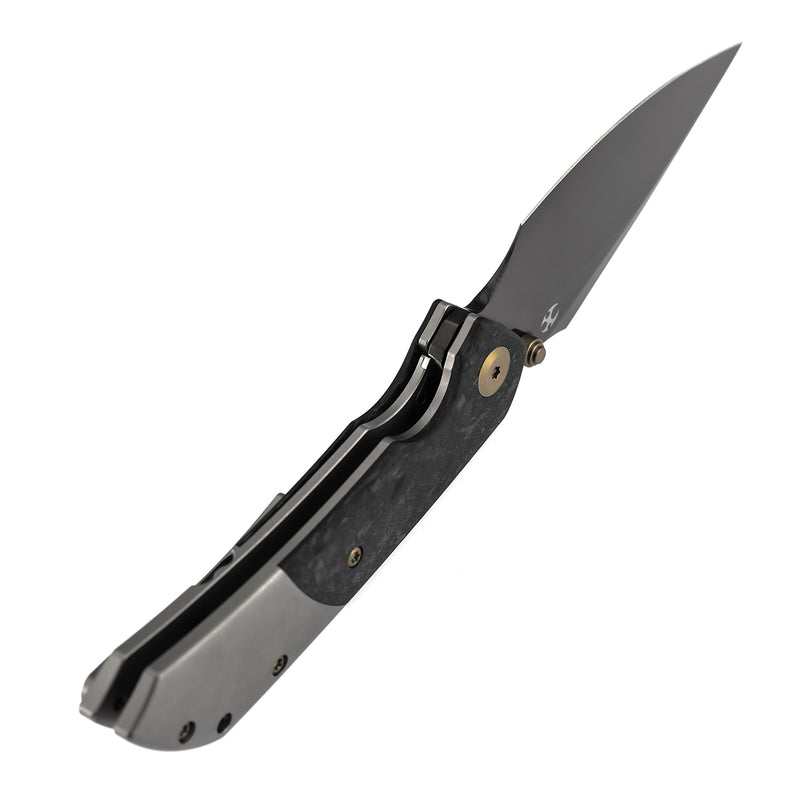 [USA Only]KANSEPT Exclusive Fenrir | Thumb Stub | Plain Titanium&Shred Carbon Fiber | 3.48" Mirror DLC CPM S35VN Blade | Sparrow Knife Design | K1034A13