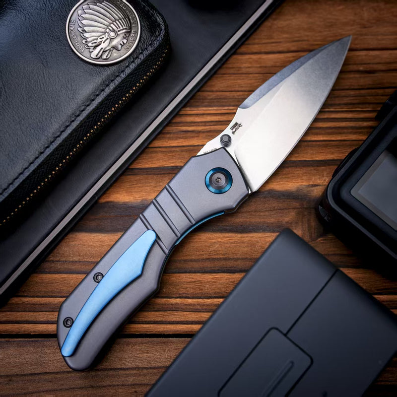Kansept Mini Lanza | Thumb Stud | Gray Stonewashed Titanium | 3.31" CPM 20CV Blade | Brandon Corbin Designed | K1116A1