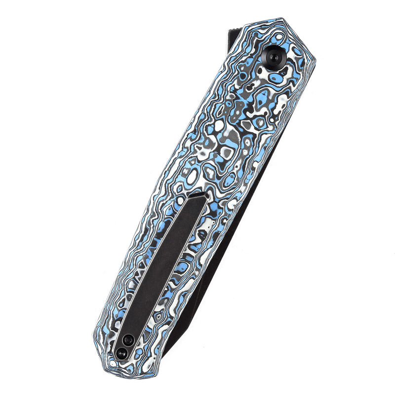 KANSEPT Integra Flipper Knife Blue & White Carbon Fiber Handle (3.63''CPM S35VN Blade) JK Knives-K1042B2