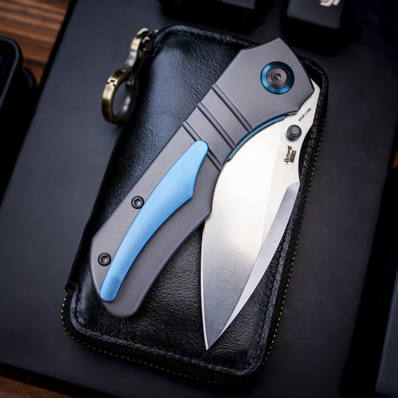 Kansept Mini Lanza | Thumb Stud | Gray Stonewashed Titanium | 3.31" CPM 20CV Blade | Brandon Corbin Designed | K1116A1