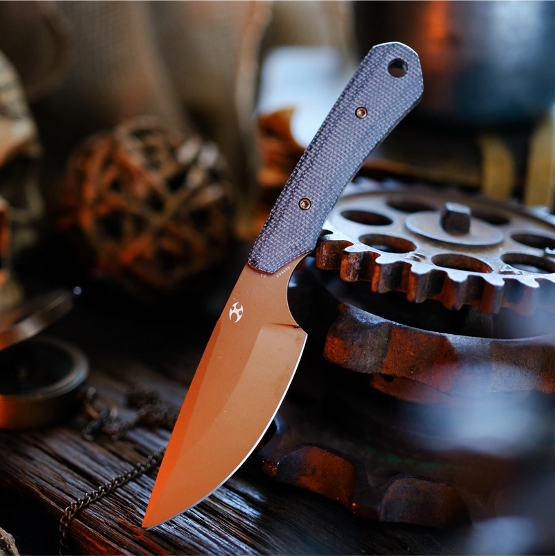 KANSEPT Flank Fixed Blade Black Micarta Handle (3.69'' Rose Gold Coated D2 Blade) TuffKnives Designed- G006A3