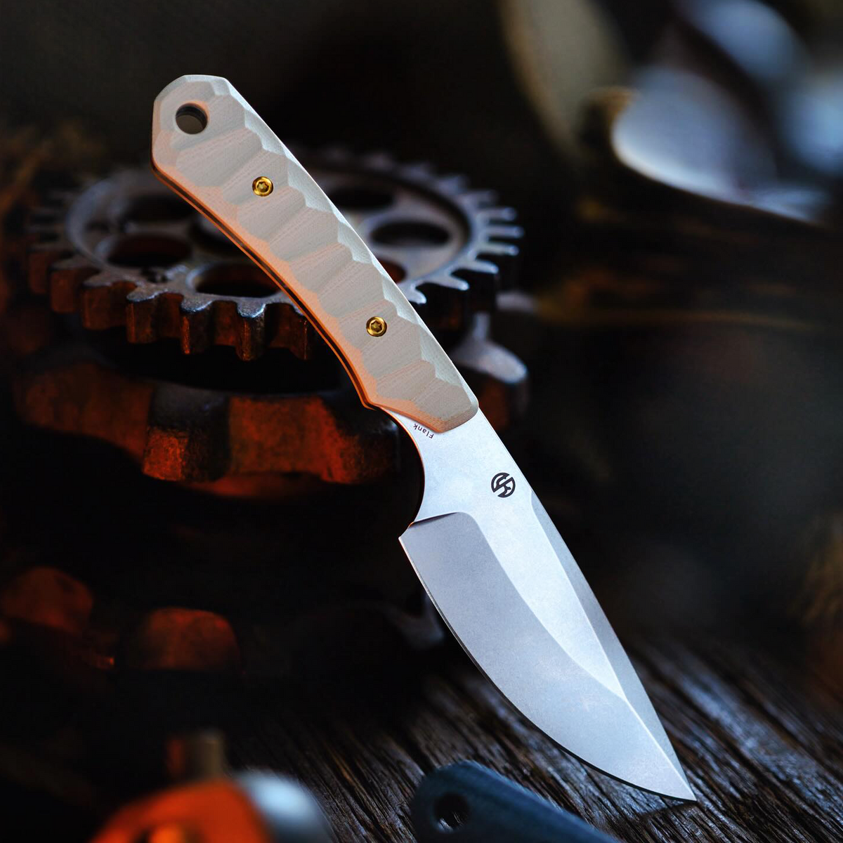 KANSEPT Flank Fixed Blade Light Sand G10 Handle (3.69'' Stonewashed D2 — Kanseptknives