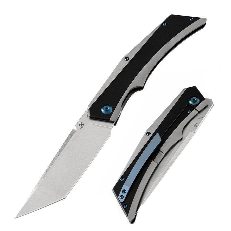 Kansept Knife Naska K1035T1 Stonewashed CPM-S35VN Tanto Blade Black Anodized and Plain Titanium Handle with APK Designs