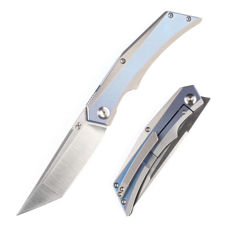 Kansept Knife Naska Satin CPM-S35VN Tanto Blade Blue Anodized and Plain Titanium Handle with APK Designs- K1035T3