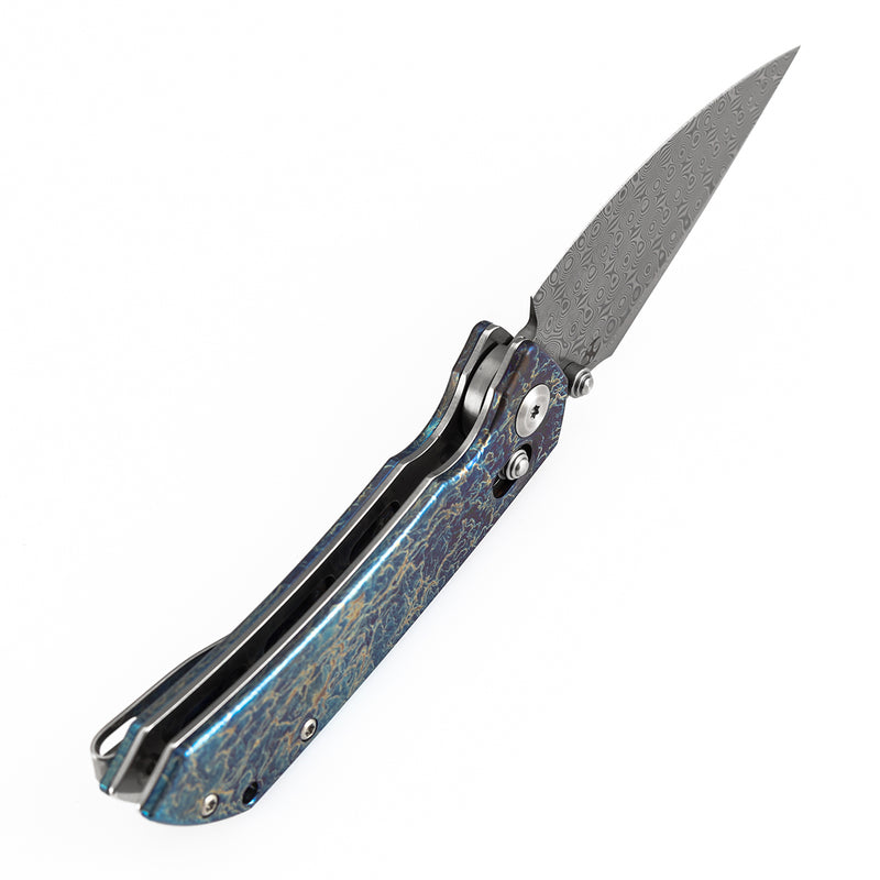 Kansept Fenrir K1034V10 side profile, titanium handle with lightning strike finish