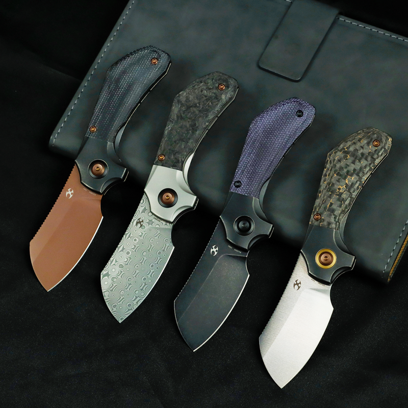 KANSEPT Pluto | Blackwash Titanium & Snake Skin Gold Fatcarbon | 2.5" Satin S90V | Munko Knives Design | K3129A1