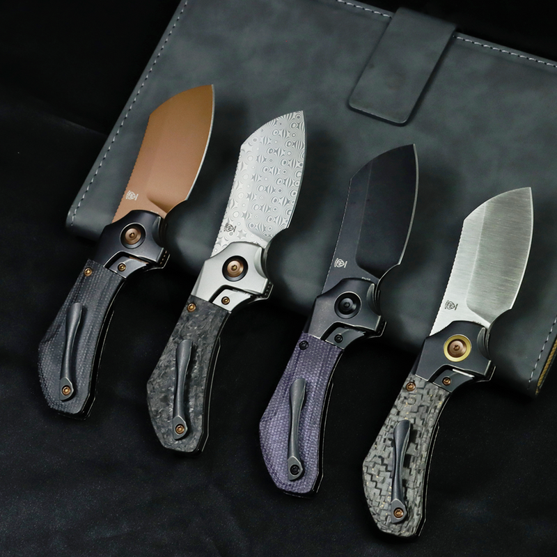 KANSEPT Pluto | Blackwash Titanium & Snake Skin Gold Fatcarbon | 2.5" Satin S90V | Munko Knives Design | K3129A1