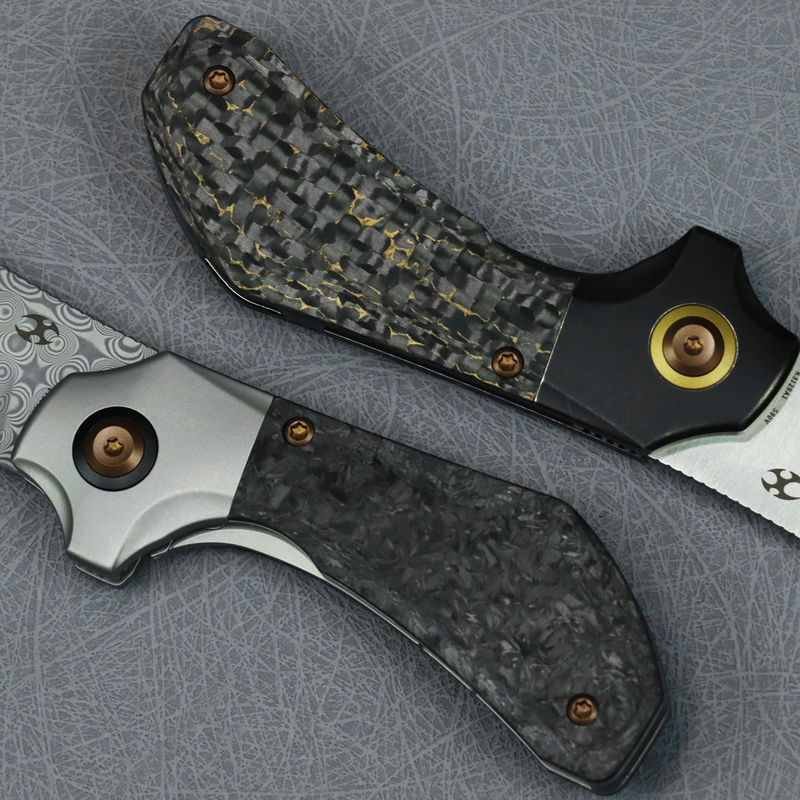 KANSEPT Pluto | Blackwash Titanium & Snake Skin Gold Fatcarbon | 2.5" Satin S90V | Munko Knives Design | K3129A1