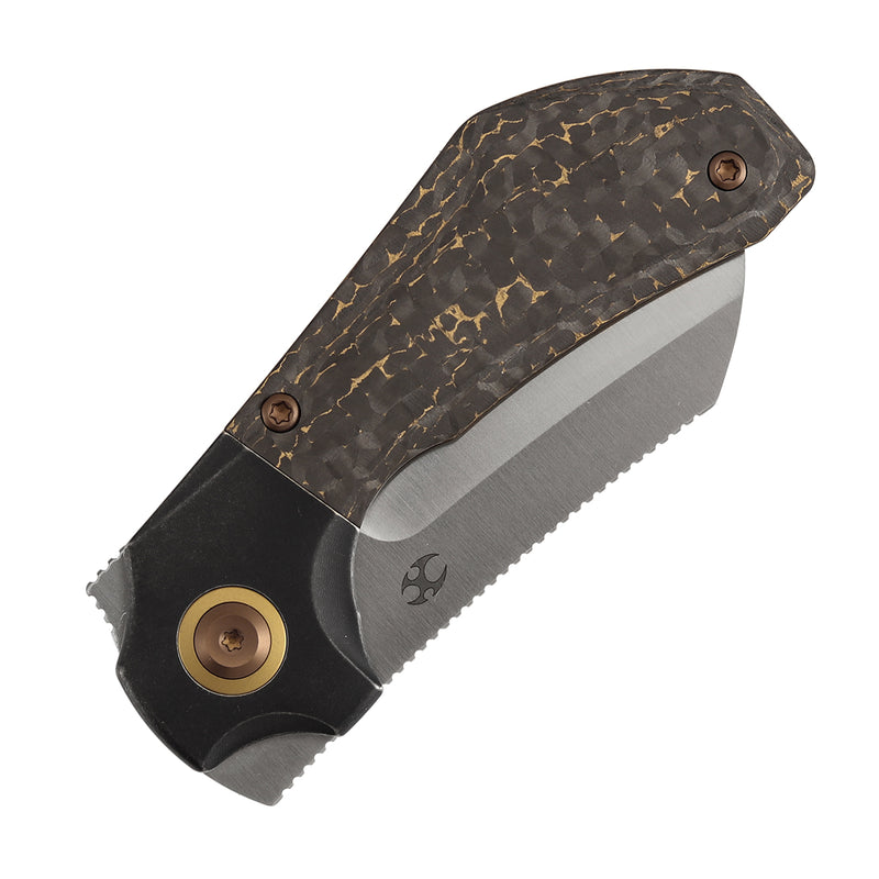 KANSEPT Pluto | Blackwash Titanium & Snake Skin Gold Fatcarbon | 2.5" Satin S90V | Munko Knives Design | K3129A1
