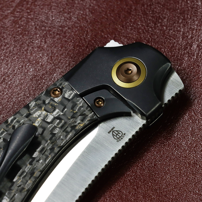 KANSEPT Pluto | Blackwash Titanium & Snake Skin Gold Fatcarbon | 2.5" Satin S90V | Munko Knives Design | K3129A1