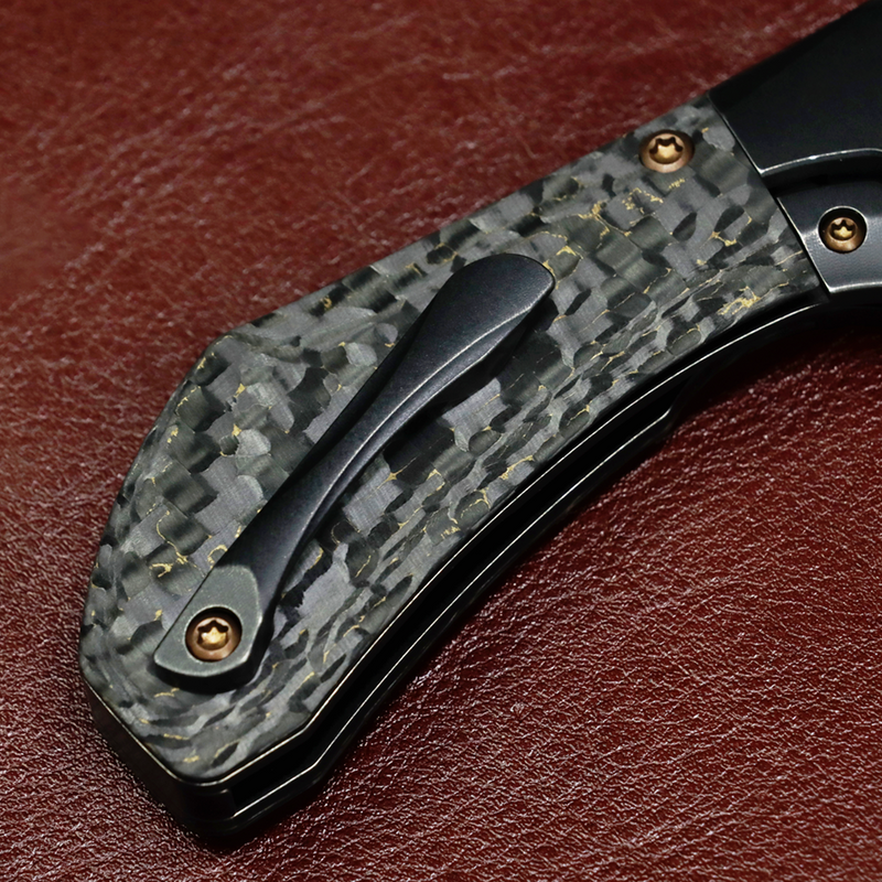 KANSEPT Pluto | Blackwash Titanium & Snake Skin Gold Fatcarbon | 2.5" Satin S90V | Munko Knives Design | K3129A1