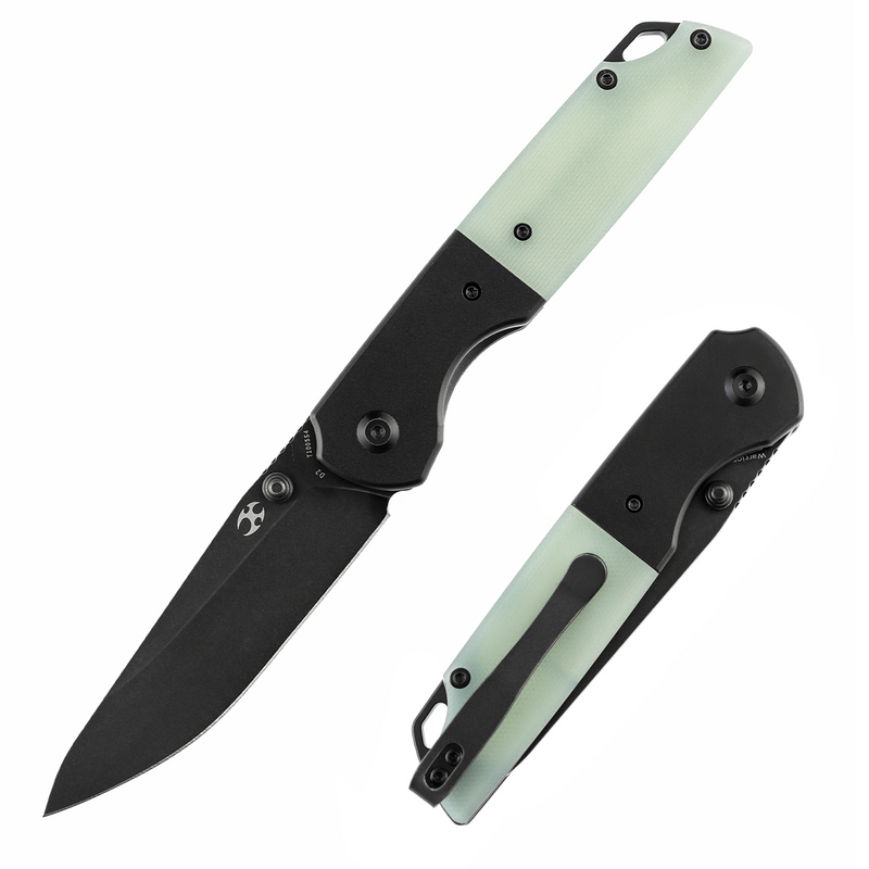 KANSEPT Warrior T1005S4 Black TiCn Coated and Stonewashed Drop Point D2 Blade Black Anodized Aluminum Bolster +Jade G10 Handle with Kim Ning Design