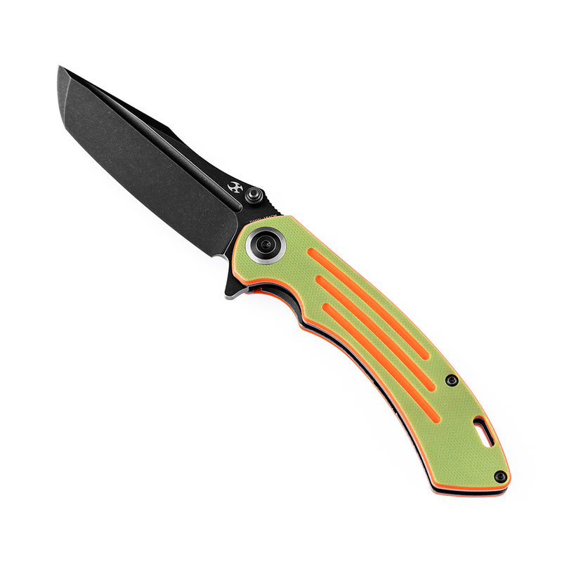 Pretatout T1032T2 Stonewashed 154CM Blade Green and Orange G10 Handle with Kmaxrom Design