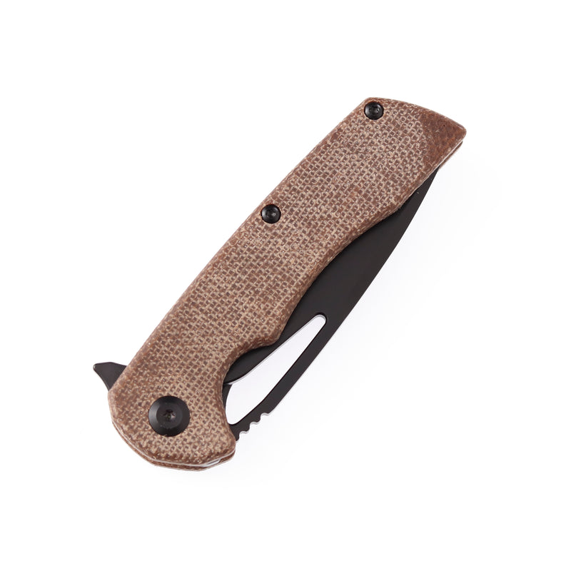 KASEPT Kryo Flipper Brown Micarta Handle(Black Coating D2 Blade )with Kim Ning Design-T1001B1