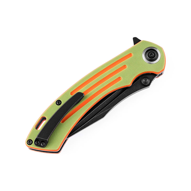Pretatout T1032T2 Stonewashed 154CM Blade Green and Orange G10 Handle with Kmaxrom Design